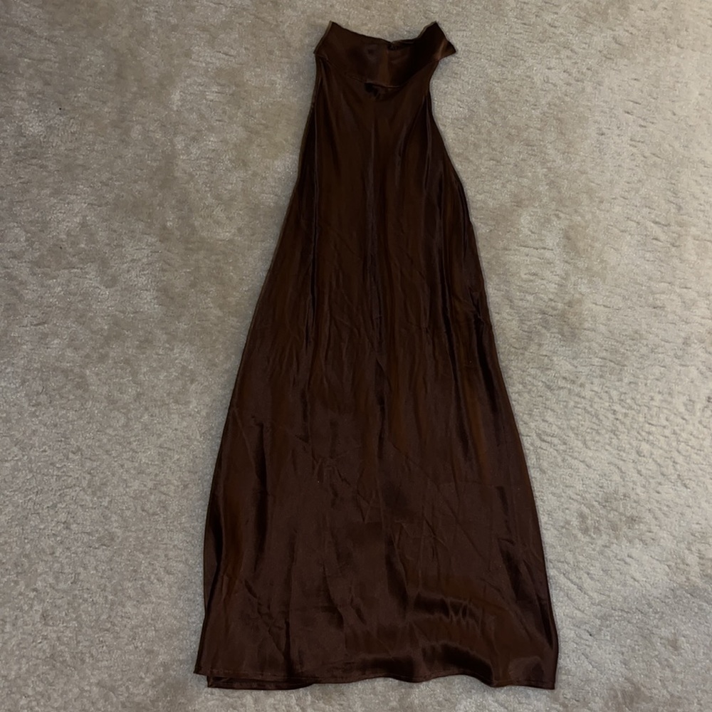 Brown Silk Backless Mini Dress - Picture 2 of 4